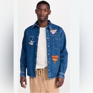 Marni Blue Denim Shirt with Heart Patches